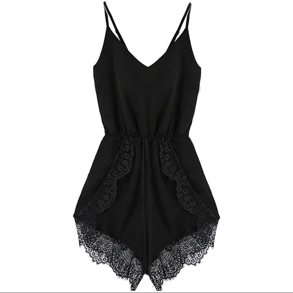 Pants - Chiffon and Lace Romper Jumpsuit